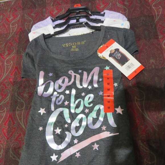 BOGO! Vigoss Girls 3 Value Pack T Shirts Short Sleeve Stars Gray M 7-8 - Picture 2 of 5